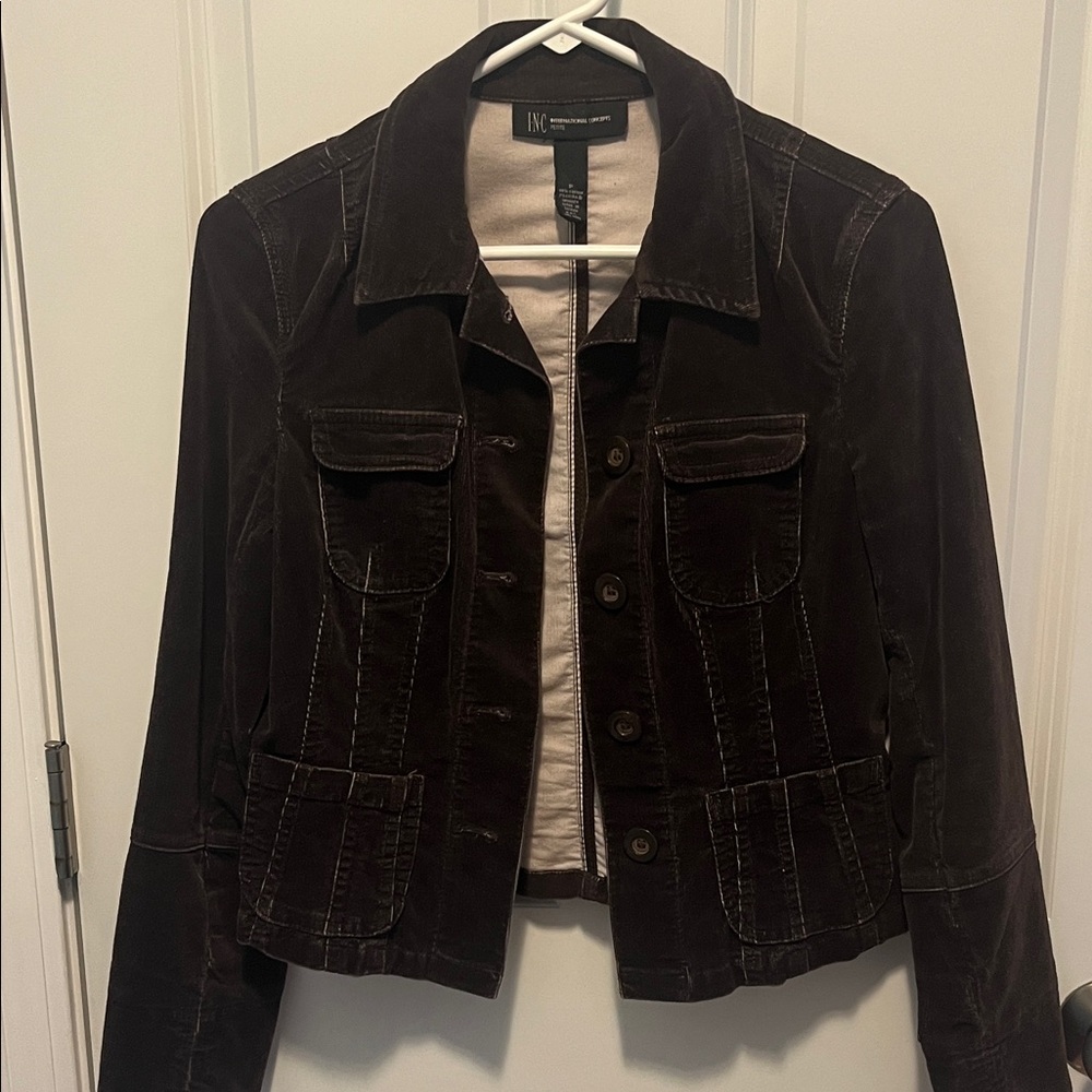 INC Women's Dark Brown Soft Corduroy Jacket